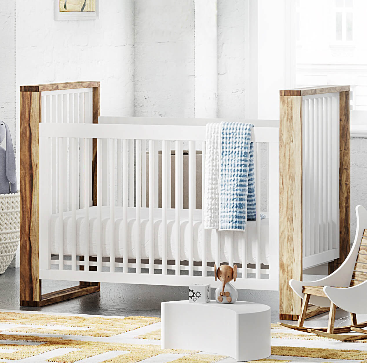 This traditional crib boasts angular lines of deeply distressed Spruce with a cubist style, you will truly own a “one of a kind” piece of art!