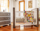 This traditional crib boasts angular lines of deeply distressed Spruce with a cubist style, you will truly own a “one of a kind” piece of art!