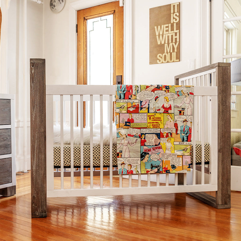 This traditional crib boasts angular lines of deeply distressed Spruce with a cubist style, you will truly own a “one of a kind” piece of art!