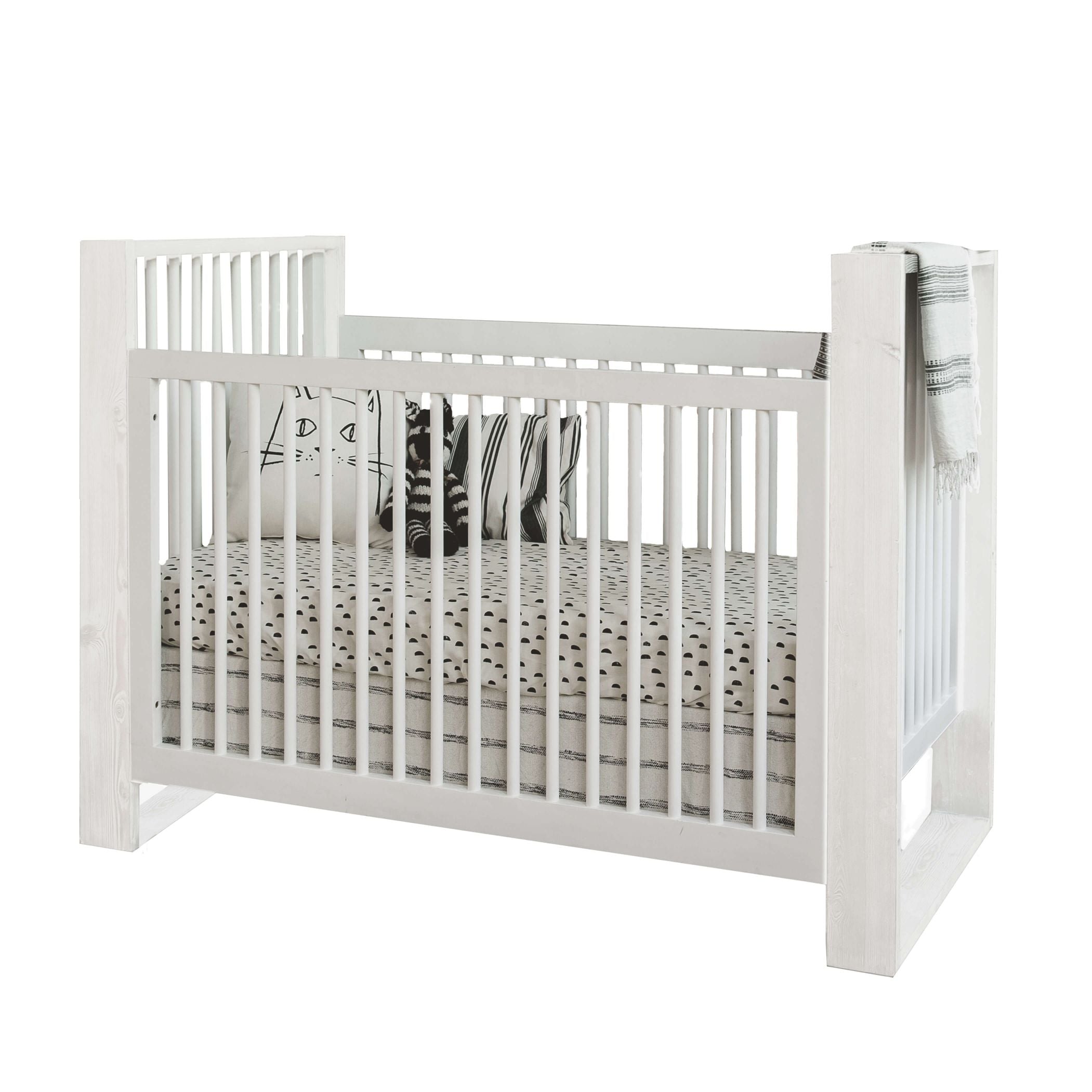 This traditional crib boasts angular lines of deeply distressed Spruce with a cubist style, you will truly own a “one of a kind” piece of art!