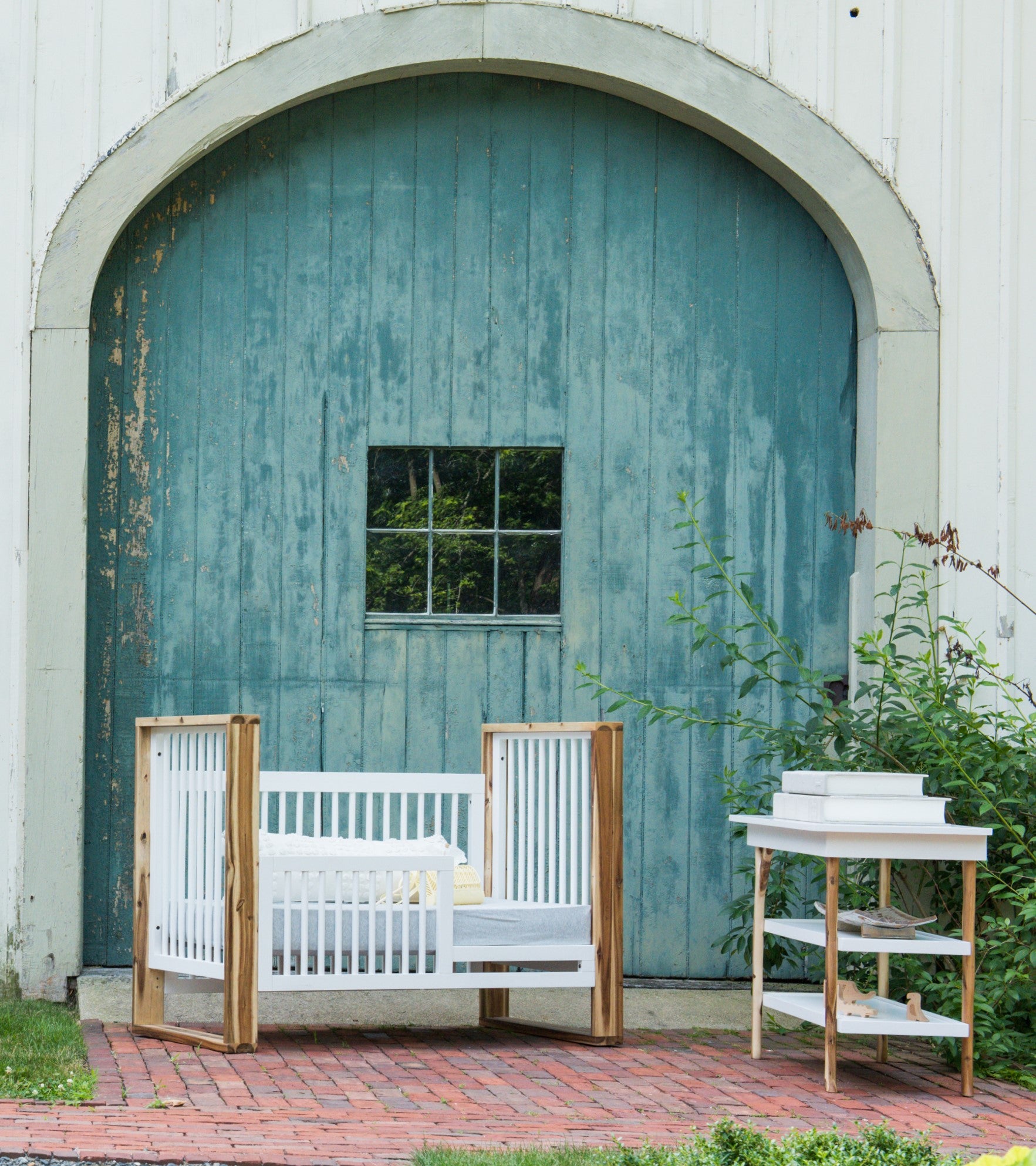 Teal store baby crib